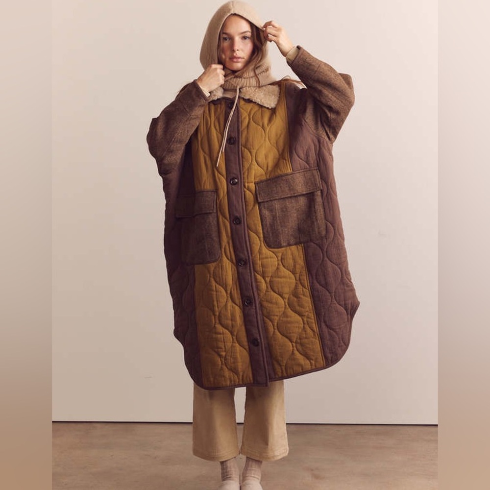 Amente Quilted Brown And Tan Patchwork Women's Co… - image 1